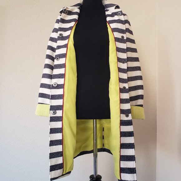 Spring Coat Long Trench Jacket Striped Cuffed - Picture 5 of 12